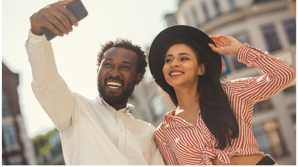 man and his  woman taking sellfie