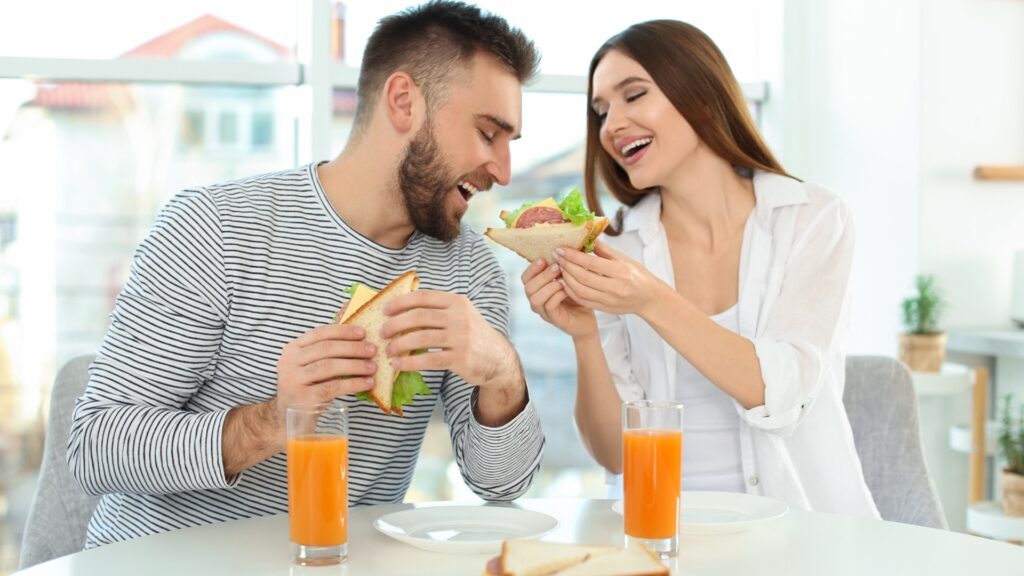 couple on a picnic table