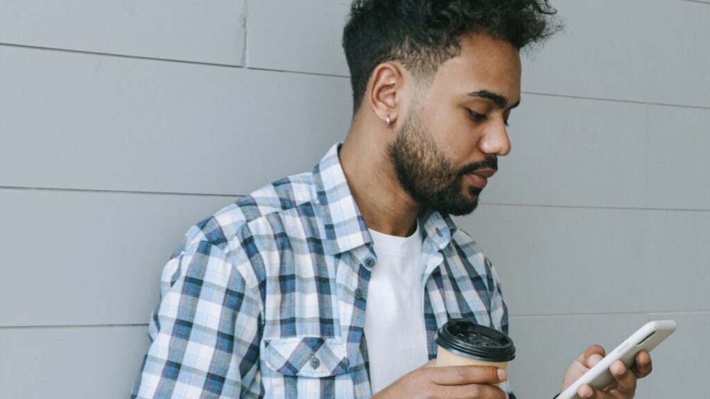man pensive as he chats with his girlfriend