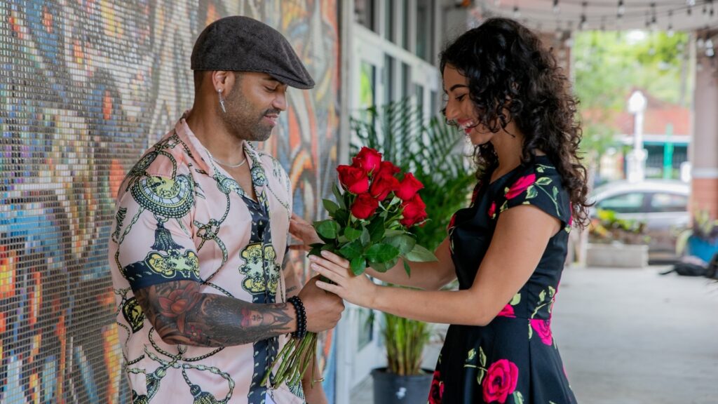 man renewing his monthly flower subscriptionfor long distance girlfriend