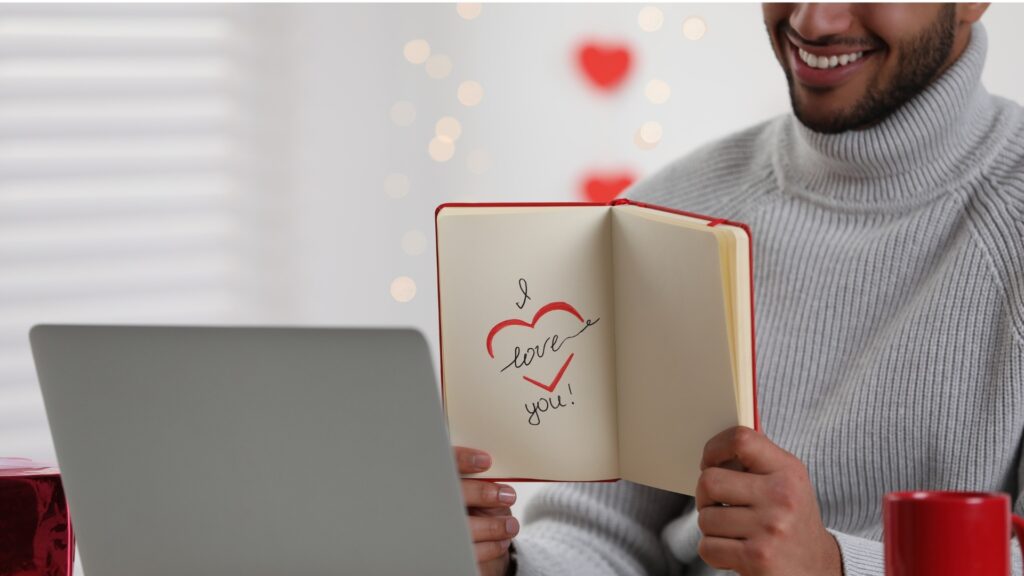 man showing his lover  some pictorial love symbols