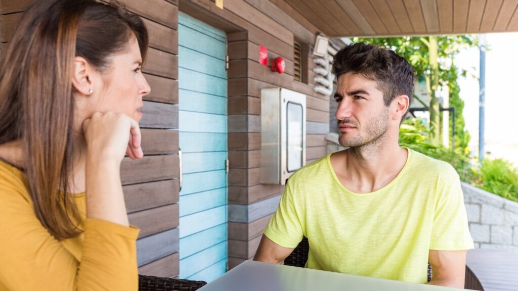 lady asking man of his concerns 