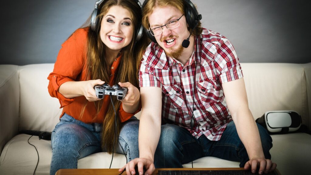 couple playing a virtual reality game on a Saturday 