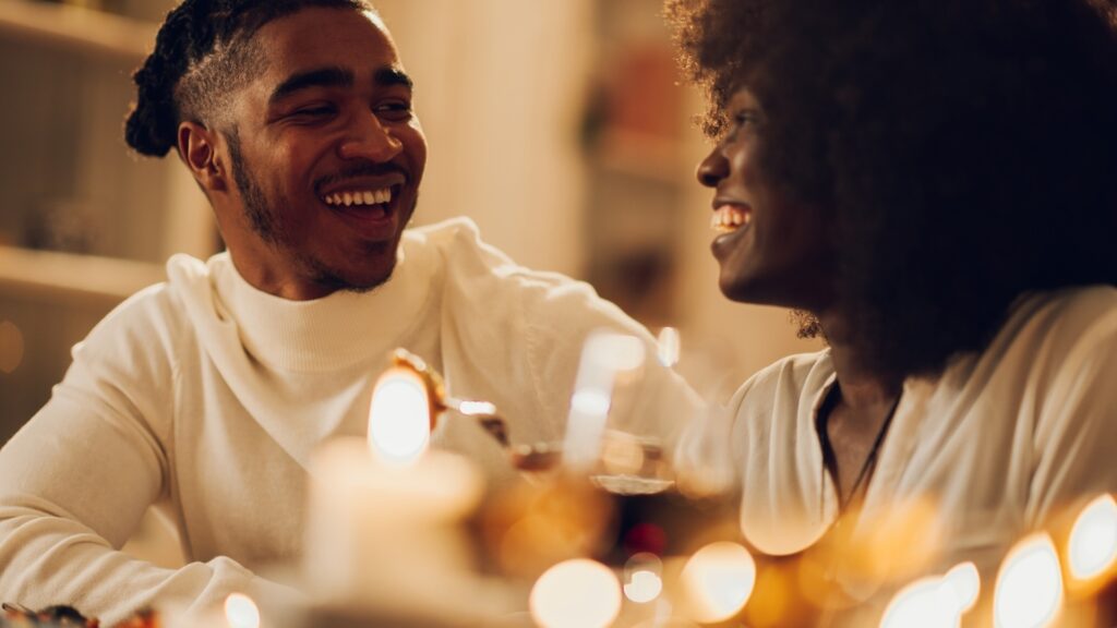 couple trying to have deep conversation during a date