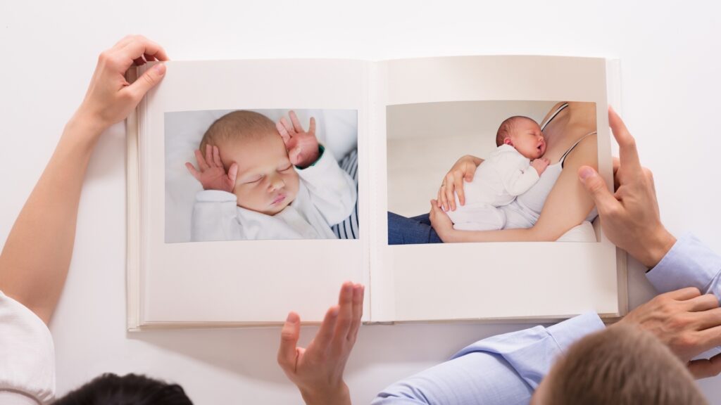couple telling stories behind their pictures