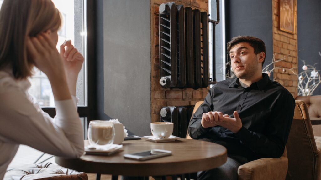 long-distance couple talking about their careers