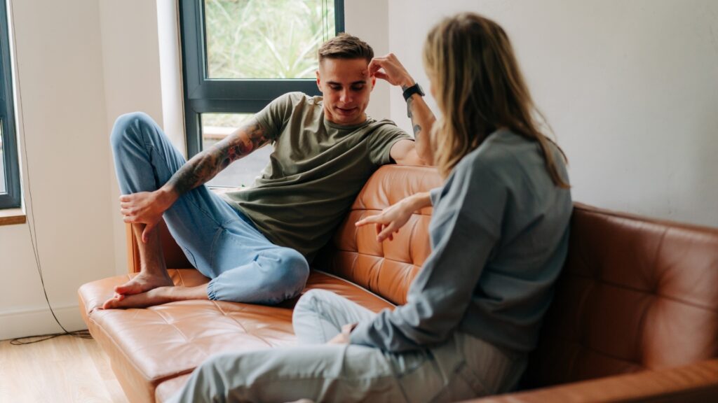 long-distance couple talking about how they can resolve conflicts when they come together