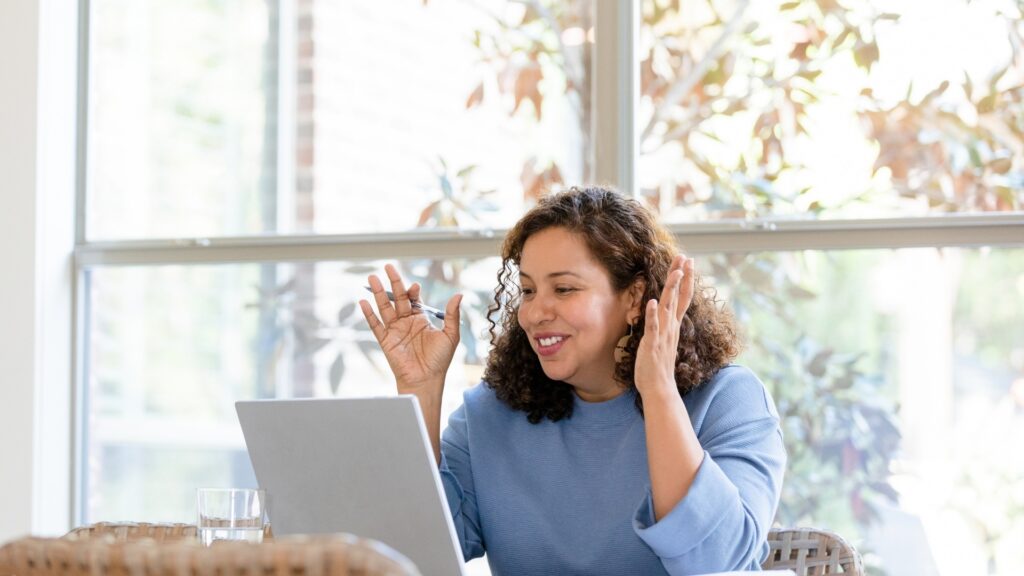 lady simply enjoying herself during a video call