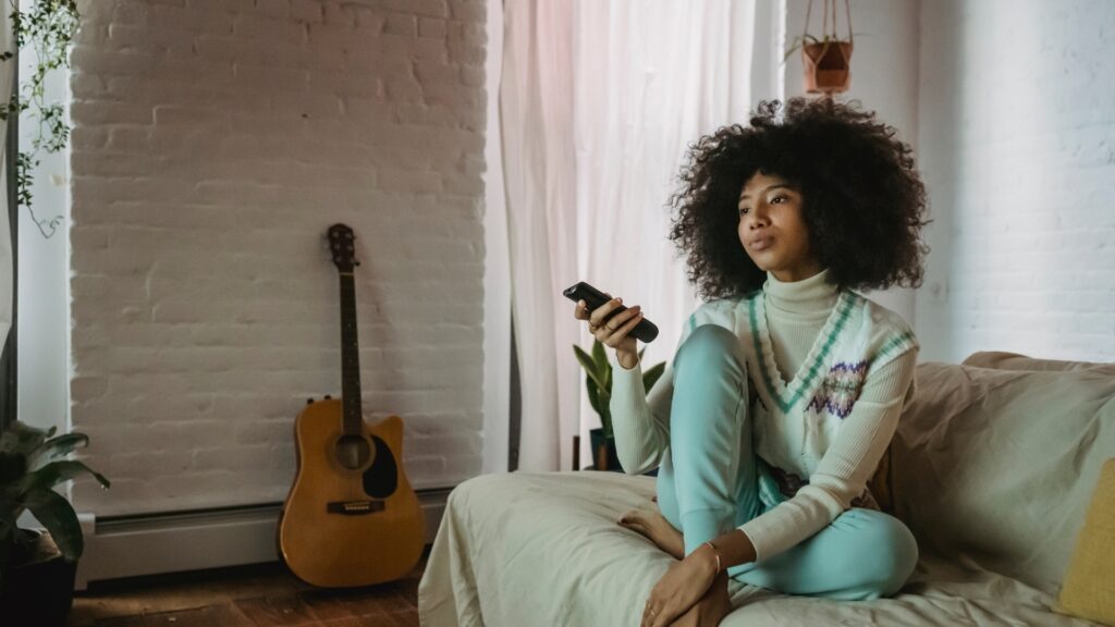 lady taking a chill before she draws her conclusion about her imaginations concerning her long-distance relationship 