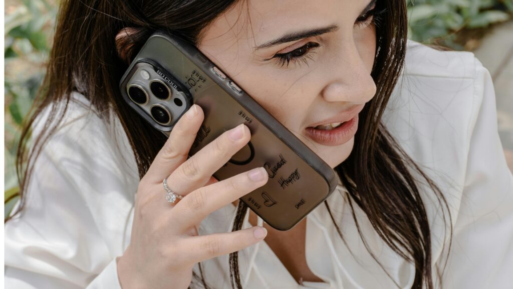lady taking a call secretly without setting up a healthy boundary