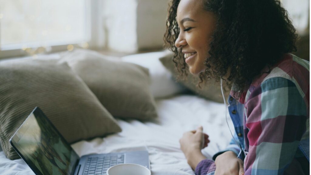 lady having a virtual conversation  with her long-distance partner
