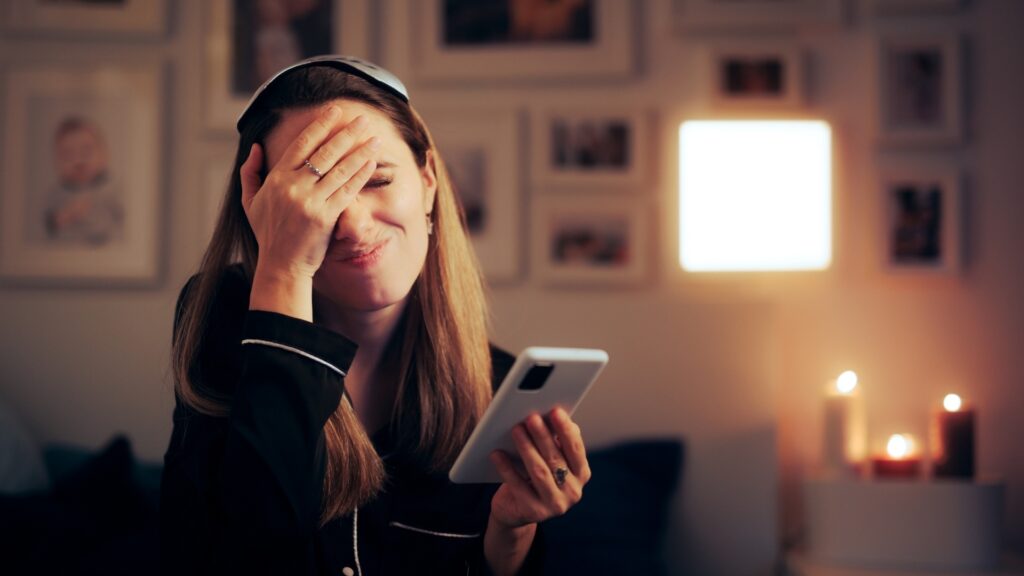 lady tired because the trajectory of her conversations with her long-distance partner feels the same all the time