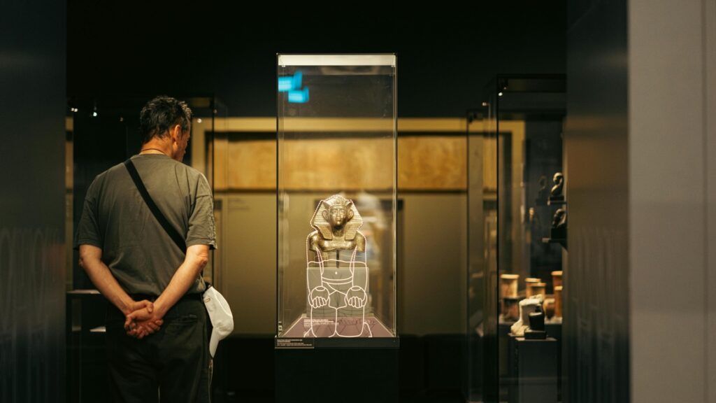 man exploring a museum