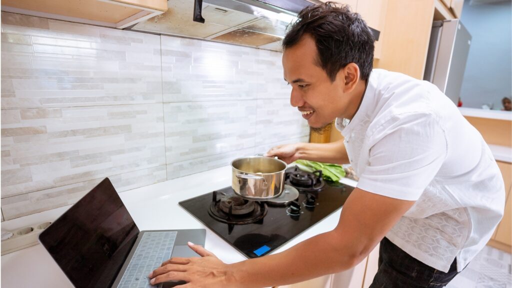 man trying a new recipe