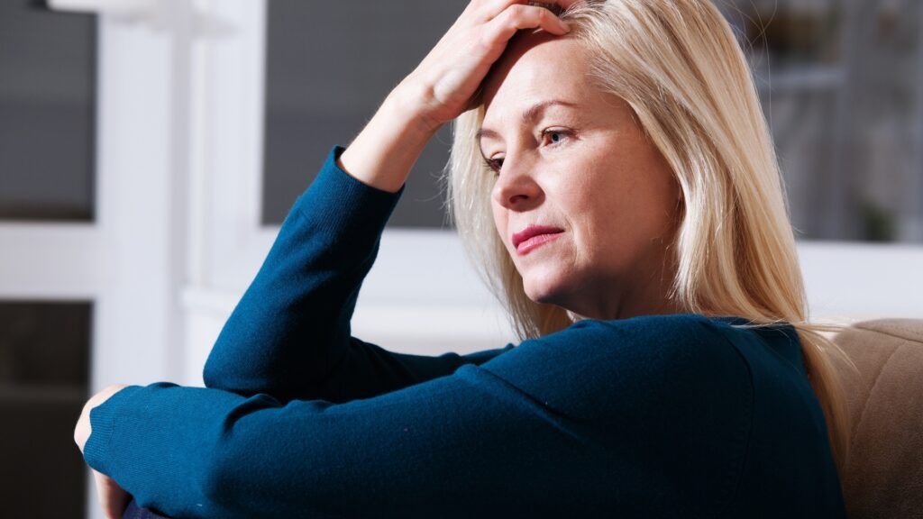 worried woman taking a break