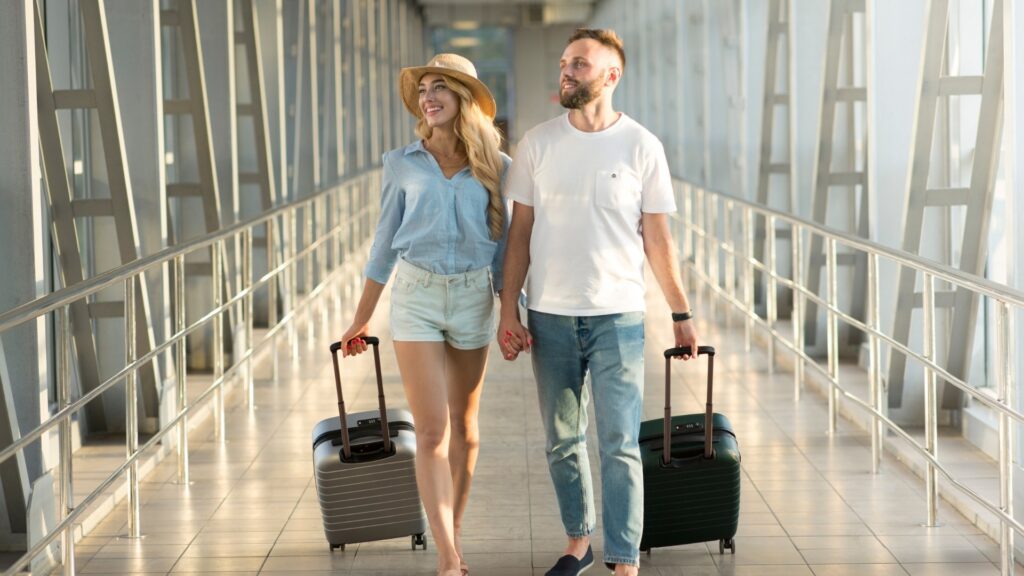 long distance couple meeting each other at the airport