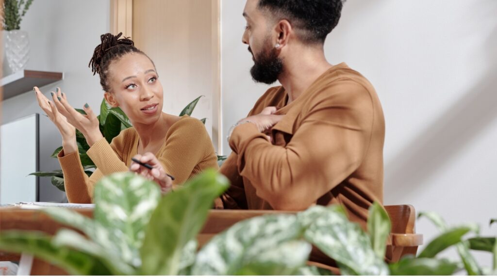 couple talking about how to tend their home