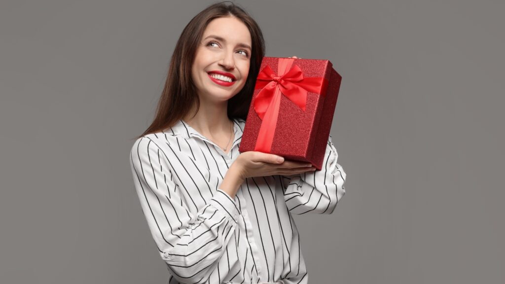 young lady with a gift box
