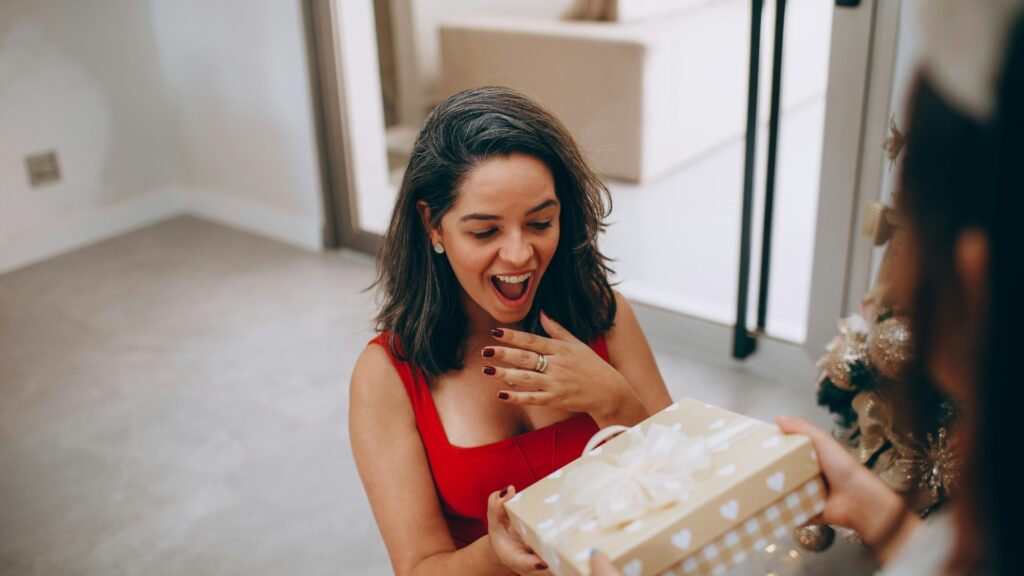 lady surprised at her gift
