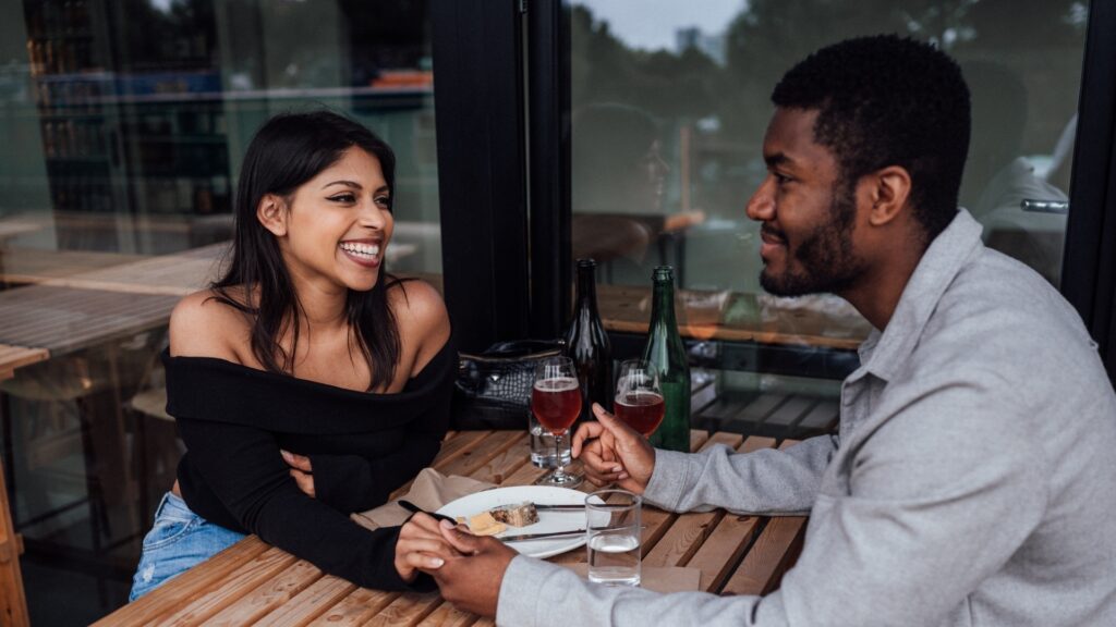 couple laughing together 
