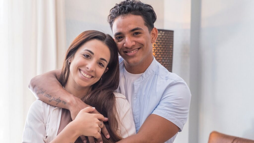 couple hugging each other mildly